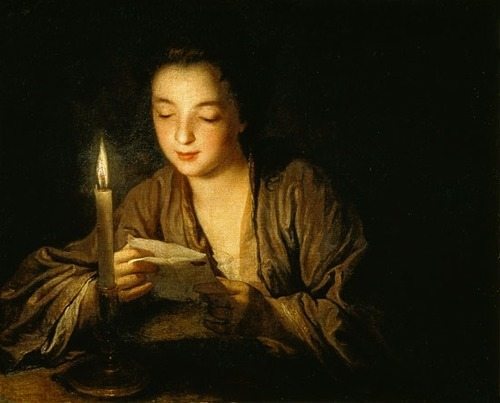 Jean-Baptiste Santerre - jeune fille lisant à la bougie
